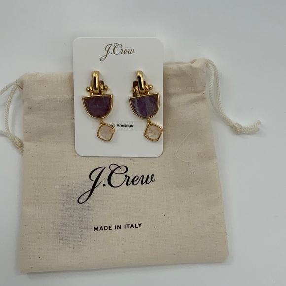 J Crew Goblet Stone Drop earrings Multi color purple quartz - Picture 4 of 5